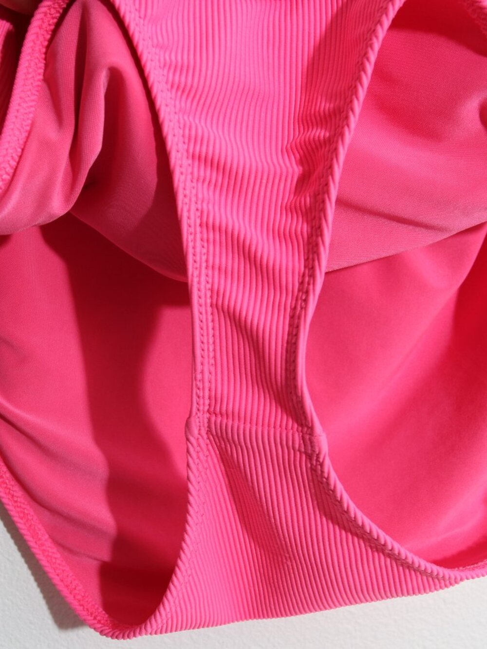 Beach Riot Celine One Piece Swimsuit Neon Pink Ribbed Cut Out Asymmetrical Large - Picture 4 of 16